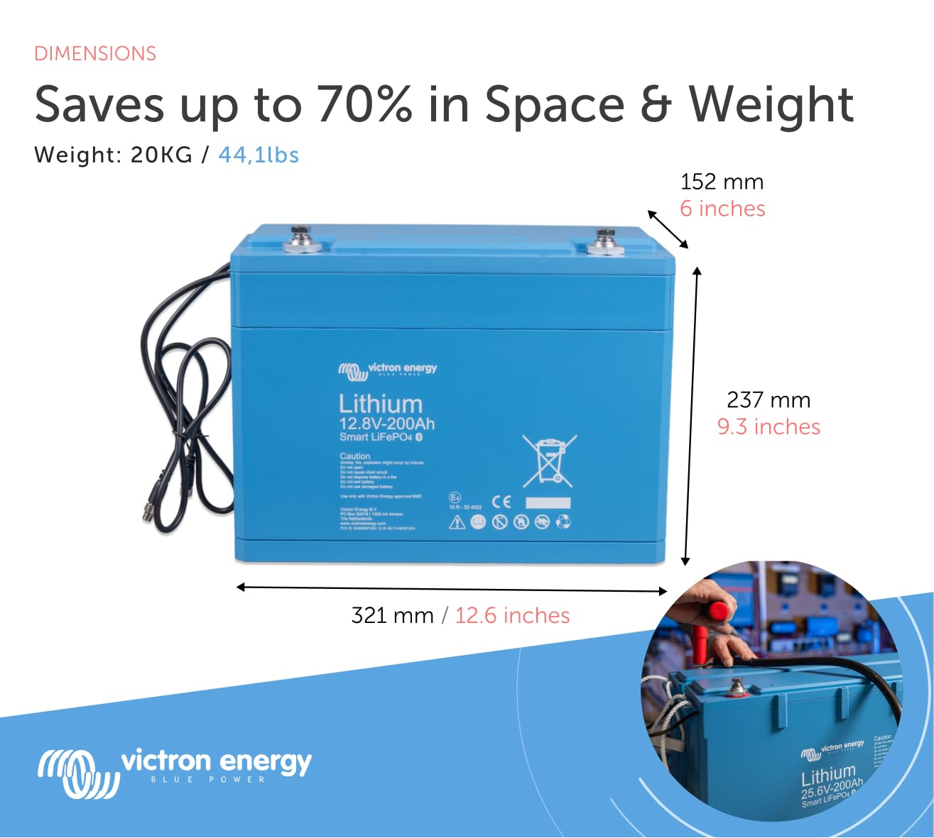 Victron Energy Smart 12.8-Volt 200Ah LiFePO4 Lithium Battery - Image 3